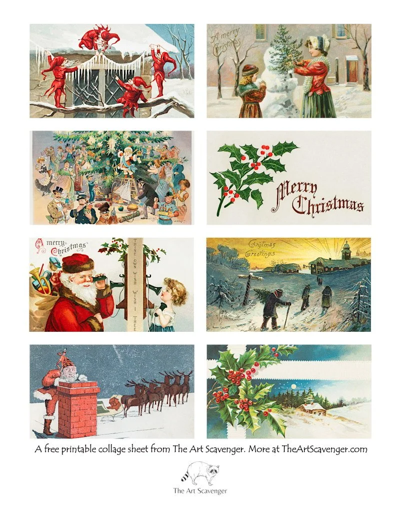 free printable vintage christmas illustration ephemera sheets